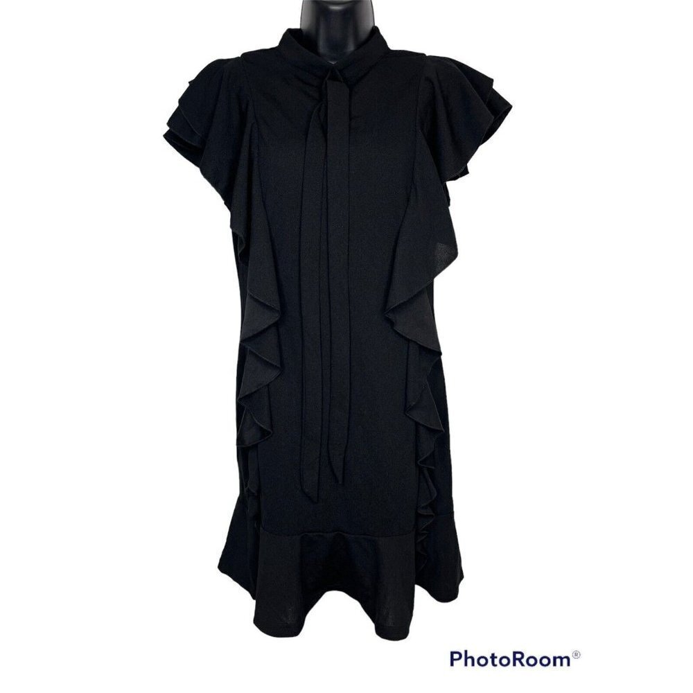 Floerns Women's Tie Neck Short Sleeve Ruffle Hem Cocktail Party Dress Size M